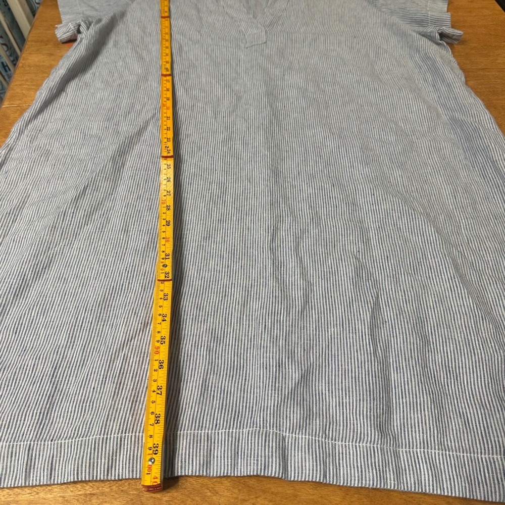 Tahari Linen Shift Dress Women 2X Blue White Striped V-Neck Short Sleeve Coastal - Picture 10 of 11